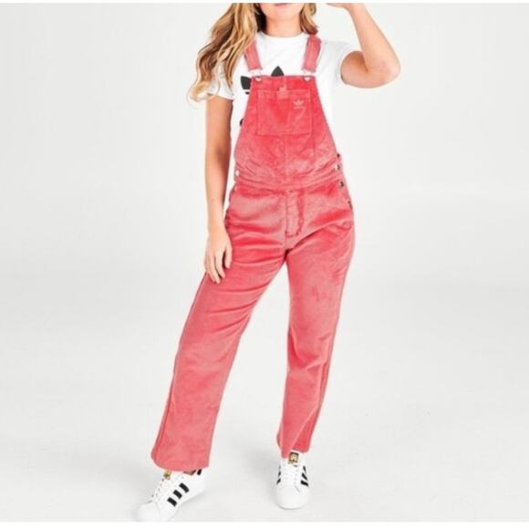 ADIDAS Originals Womens Tactile Pink Corduroy Dungaree Overalls GU3001 SZ M NWOT - Picture 1 of 8